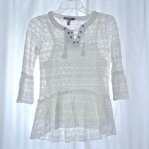 NWT Girl’s Lace 3/4 Sleeve Top with Built-in Camisole White